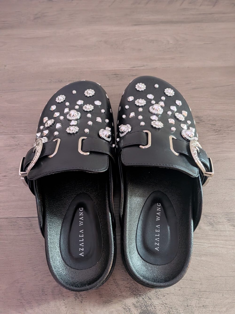 Azalea Wang Embellished Black Studded Clogs - Picture 4 of 5